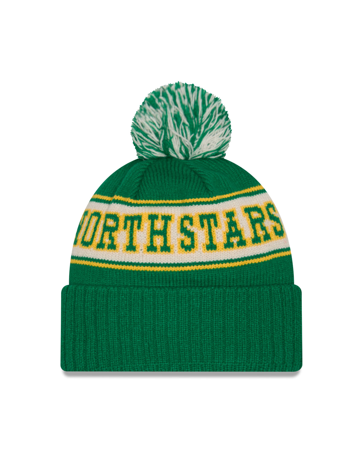 Minnesota North Stars NHL New Era Men Green Retro Knit Pom Hat product image 2, provided for visual reference and product