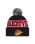 Vancouver Canucks NHL New Era Men Black Retro Knit Pom Hat product image 1, provided for visual reference and product detail