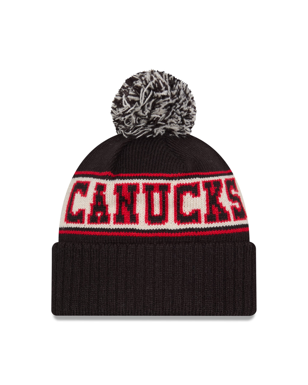 Vancouver Canucks NHL New Era Men Black Retro Knit Pom Hat product image 2, provided for visual reference and product detail