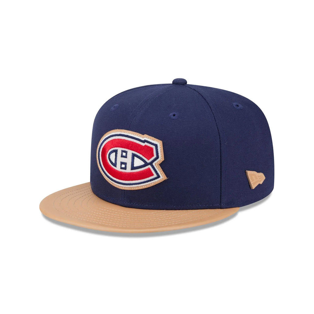 Montreal Canadiens NHL New Era Men Royal Blue/Beige 59Fifty Leather Fitted Hat product image 1, provided for visual