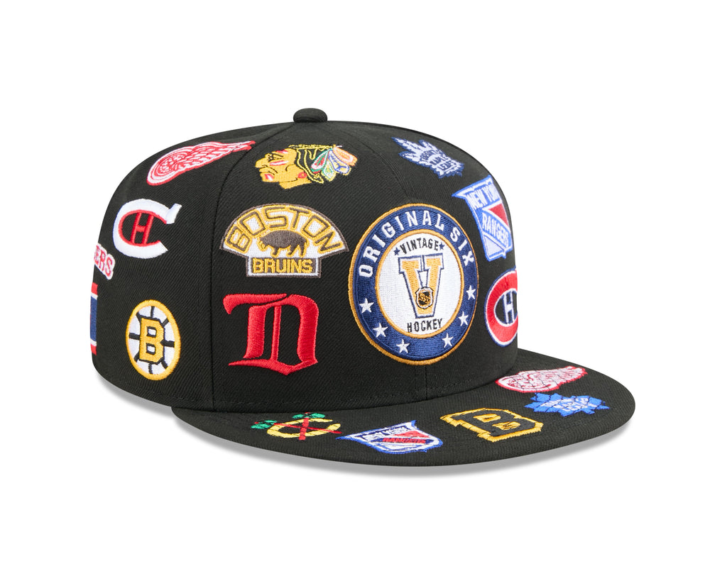 Original Six NHL New Era Men Black 9Fifty All Over Logo Snapback product image 4, provided for visual reference and product
