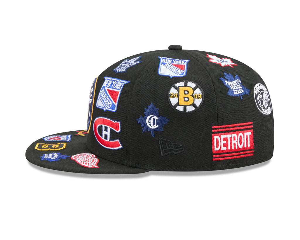Original Six NHL New Era Men Black 9Fifty All Over Logo Snapback product image 7, provided for visual reference and product