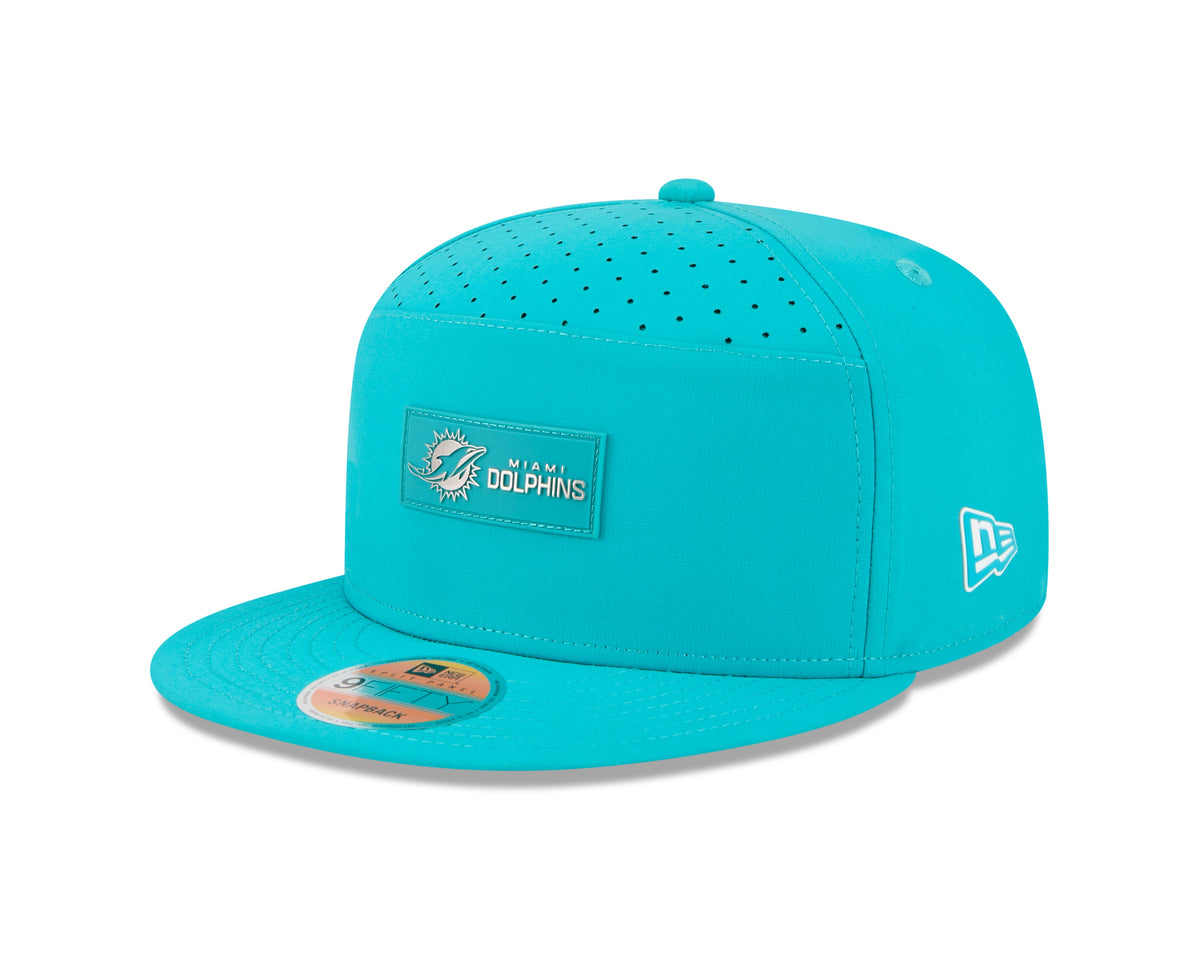 Miami Dolphins NFL New Era Men Teal 9Fifty 2025 Sideline Hot Weather Split Panel Snapback product image 1, provided for