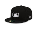 MLB Batterman Logo New Era Men Black White 59Fifty Leather Sweatband Fitted Hat product image 1, provided for visual