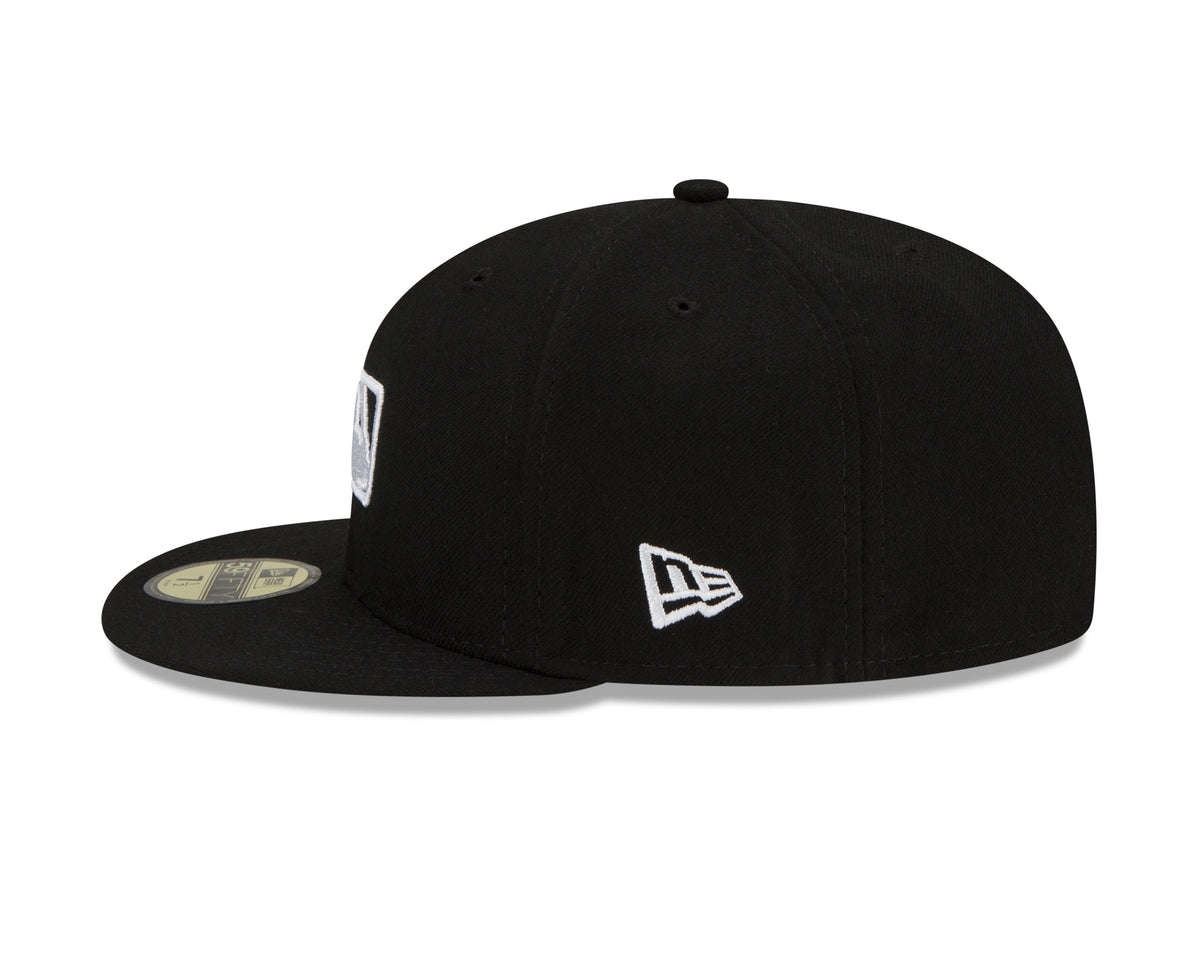 MLB Batterman Logo New Era Men Black White 59Fifty Leather Sweatband Fitted Hat product image 3, provided for visual