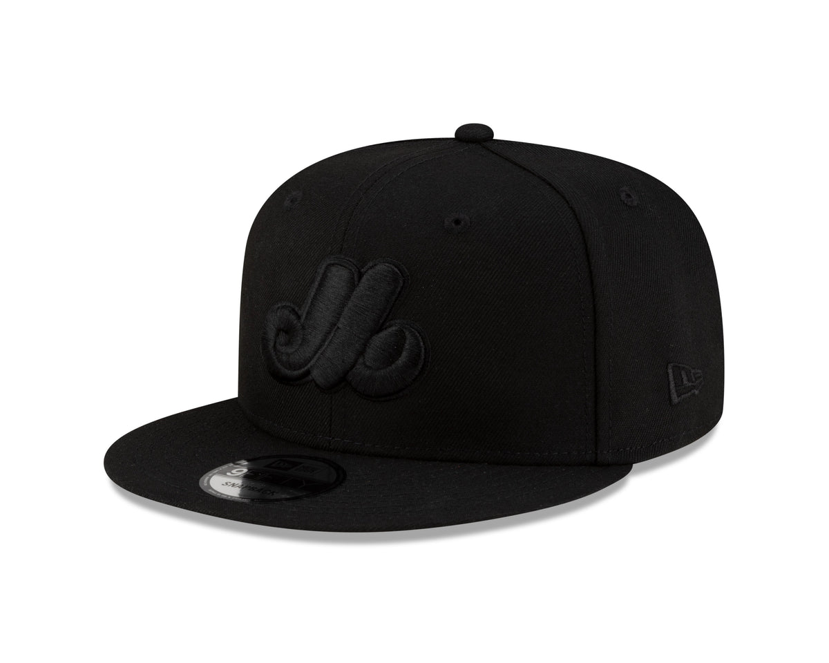 Montreal Expos MLB New Era Men Black on Black 59Fifty Fitted Hat product image 1, provided for visual reference and product