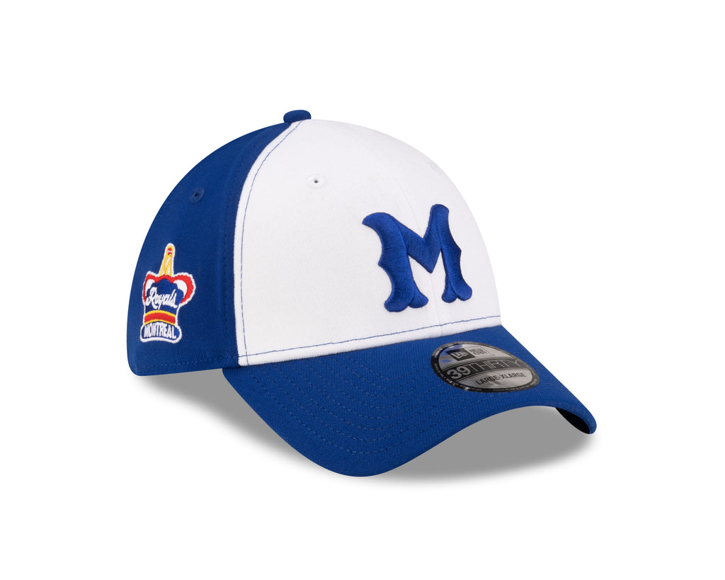 Montreal Royals MiLB New Era Men White/Royal Blue 39Thirty Stretch Fit Hat product image 1, provided for visual reference