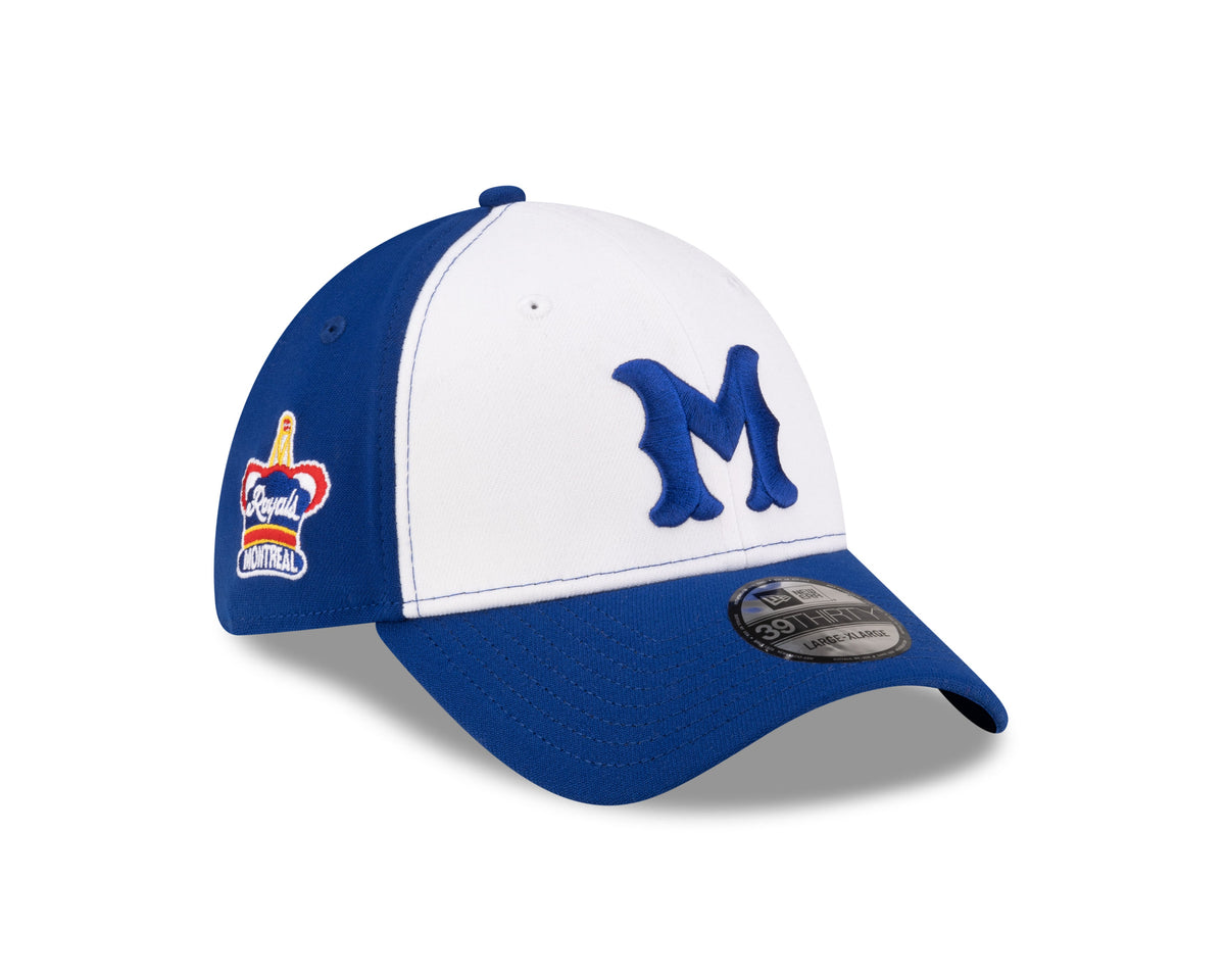 Montreal Royals MiLB New Era Men White/Royal Blue 39Thirty Stretch Fit Hat product image 1, provided for visual reference