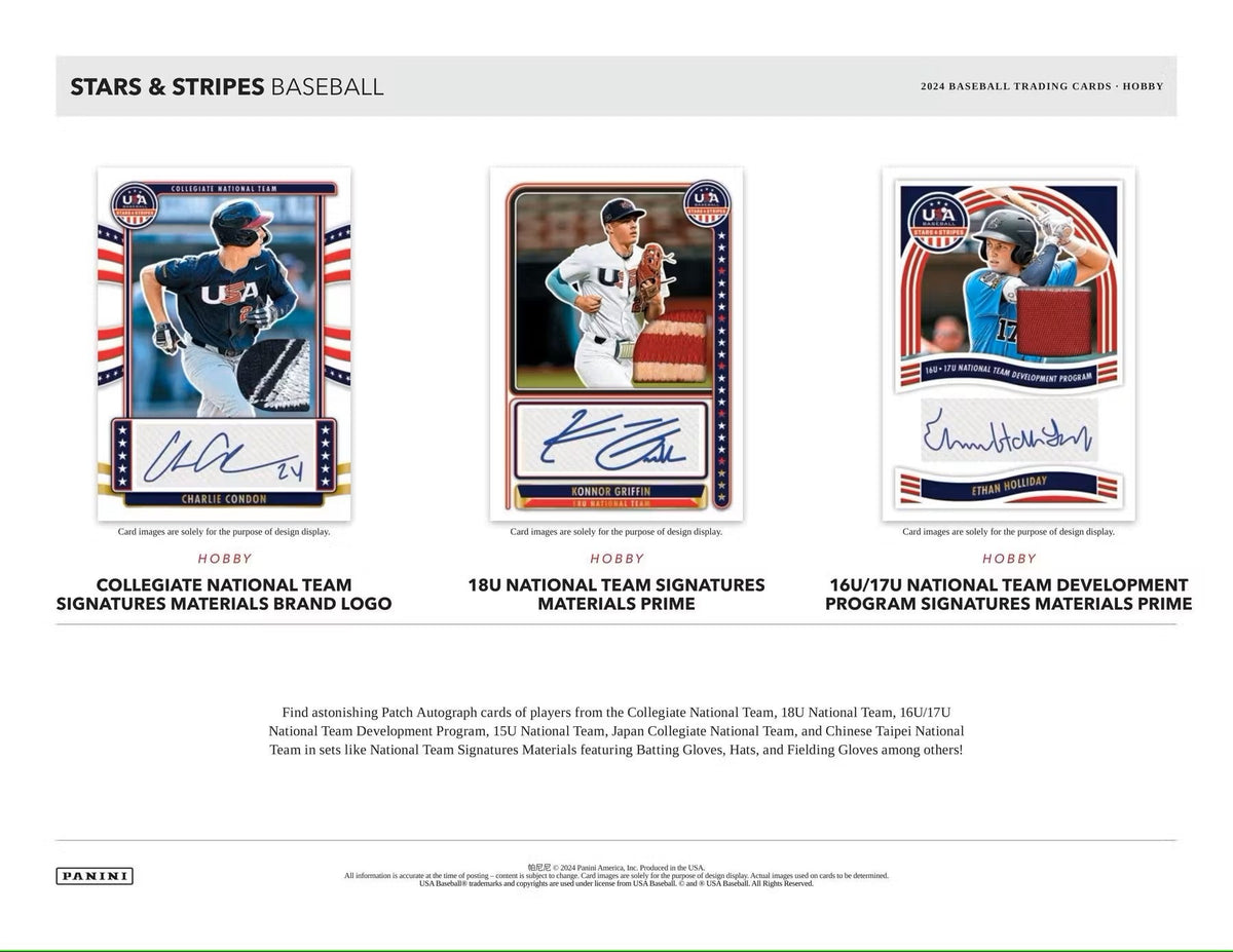 USA Baseball 2024 Panini Stars & Stripe Hobby Box Trading Cards product image 4, provided for visual reference and product