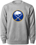 Buffalo Sabres NHL Bulletin Men Athletic Grey Twill Logo Express Crew Sweater product image 1, provided for visual reference