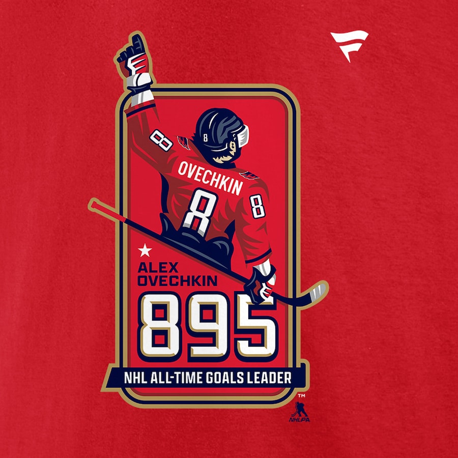 Alexander Ovechkin Washington Capitals NHL Fanatics Branded Men Red 895 All-Time Leading Goal Scorer Locker Room T-Shirt