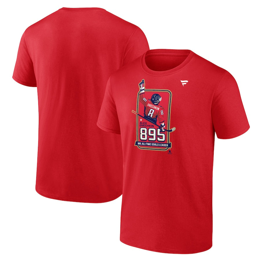 Alexander Ovechkin Washington Capitals NHL Fanatics Branded Men Red 895 All-Time Leading Goal Scorer Locker Room T-Shirt