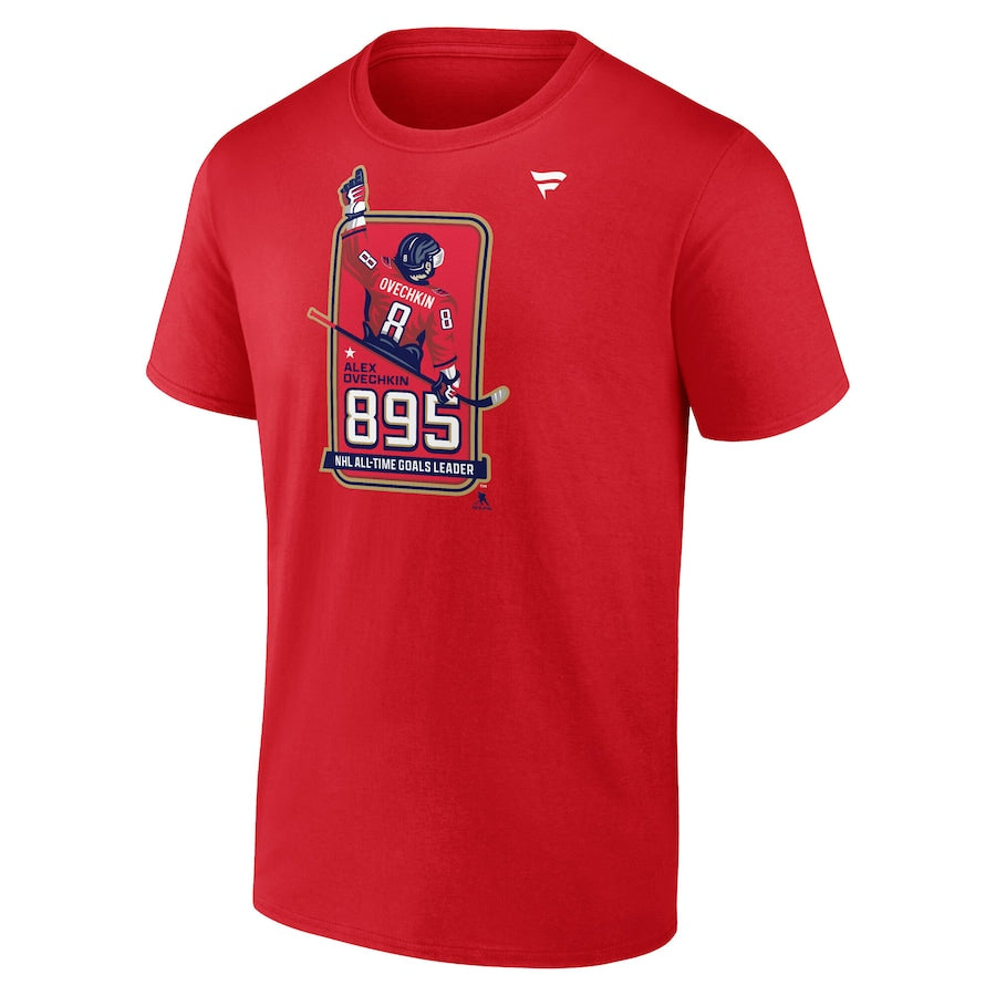 Alexander Ovechkin Washington Capitals NHL Fanatics Branded Men Red 895 All-Time Leading Goal Scorer Locker Room T-Shirt