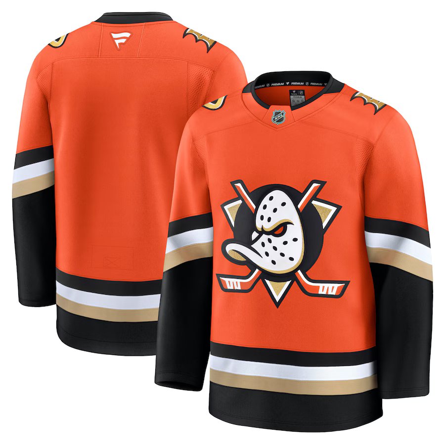 Anaheim Ducks NHL Fanatics Branded Men Orange Premium Jersey product image 3, provided for visual reference and product