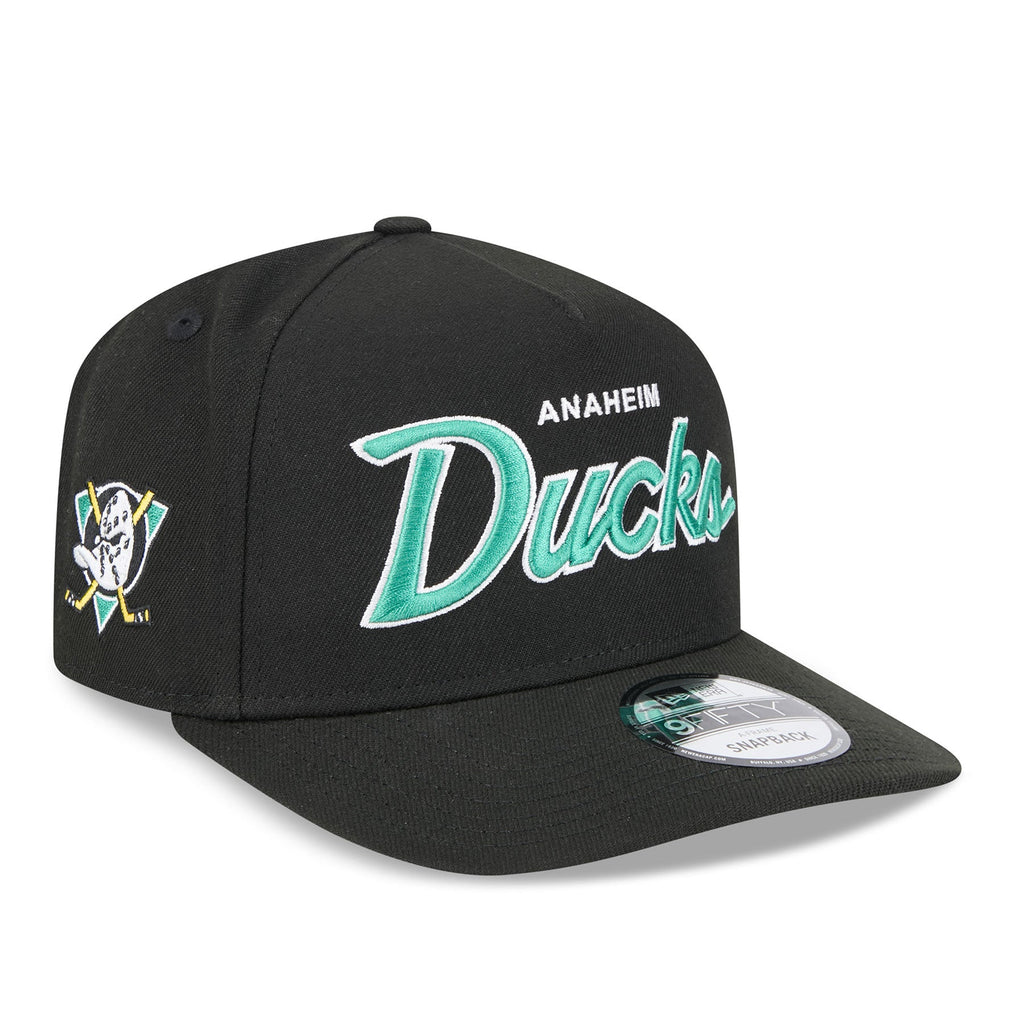 Anaheim Ducks NHL New Era Men Black 9FIfty Script A-Frame Snapback product image 1, provided for visual reference and