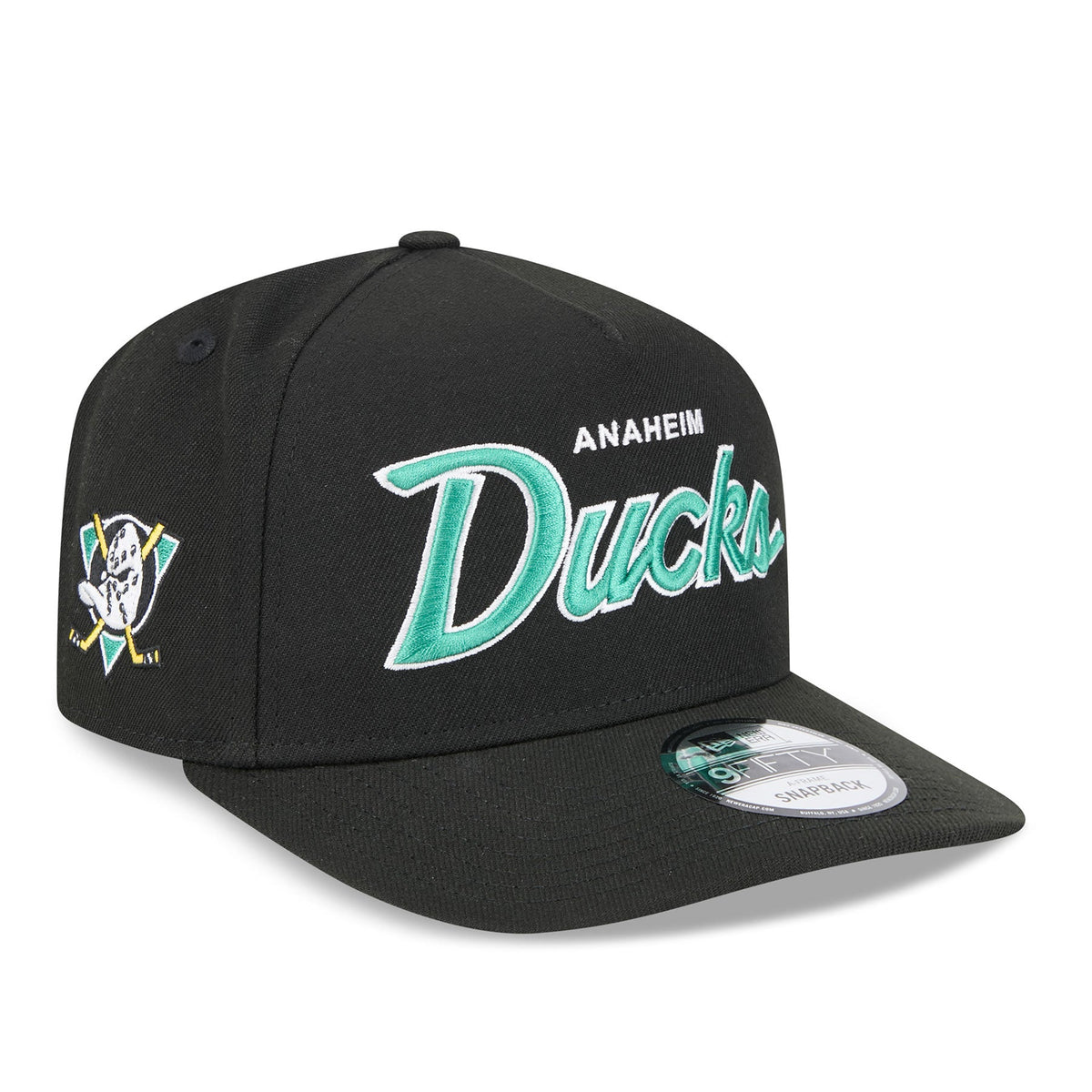 Anaheim Ducks NHL New Era Men Black 9FIfty Script A-Frame Snapback product image 1, provided for visual reference and