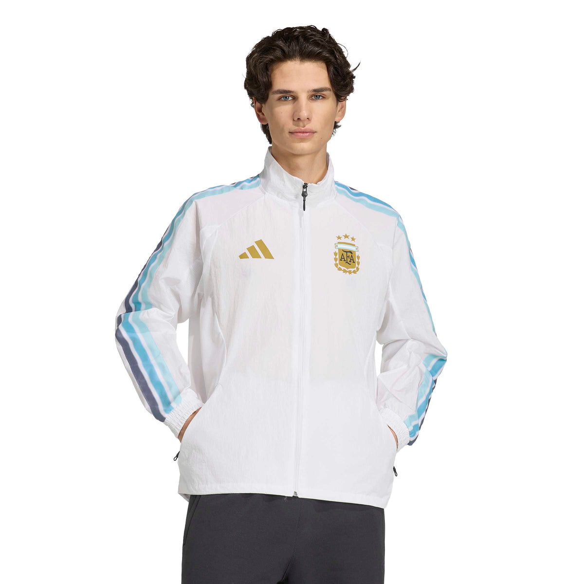 Argentina National Team FIFA Adidas Men White Anthem Jacket product image 3, provided for visual reference and product