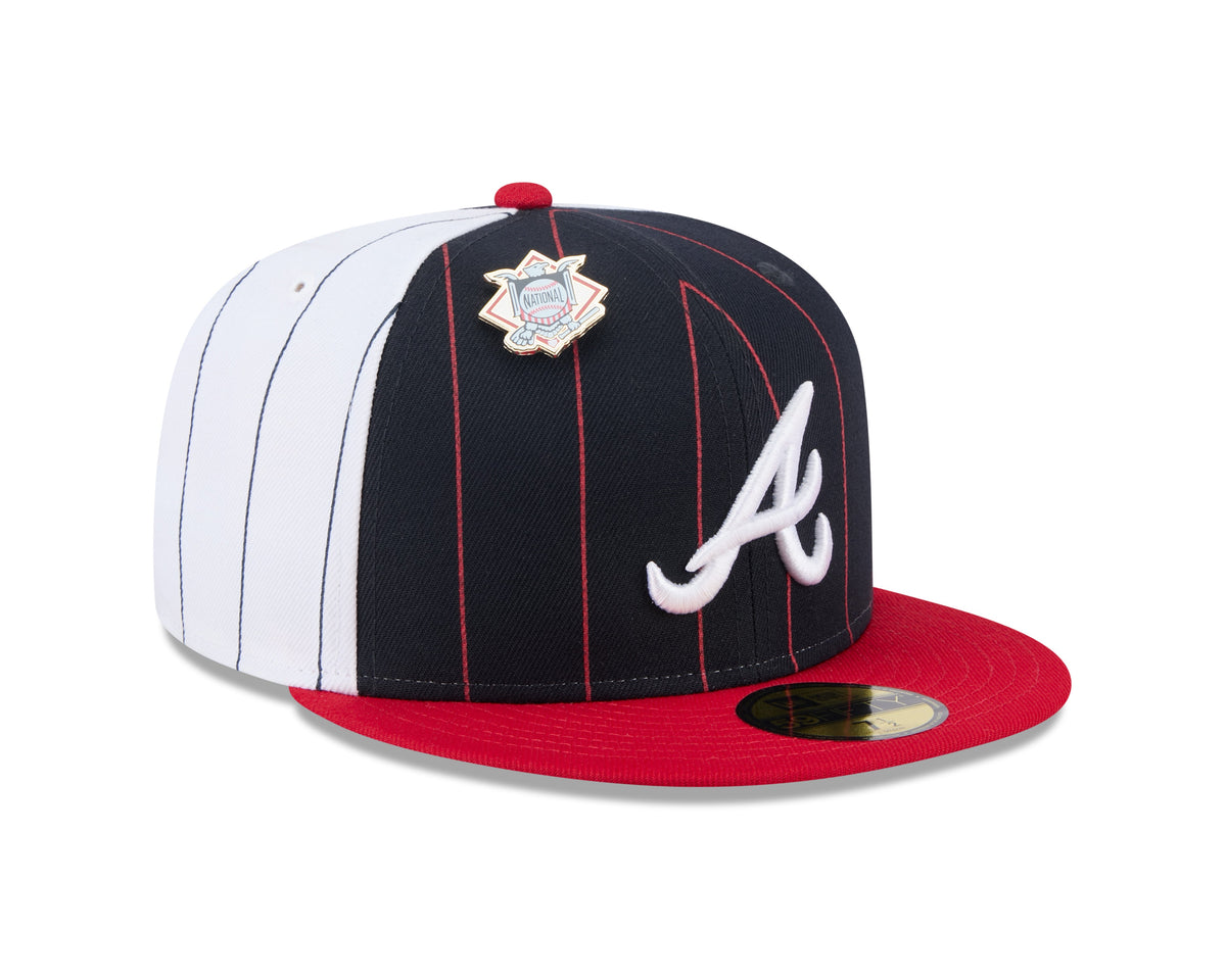 Atlanta Braves MLB New Era Men Navy 59Fifty Two Tone Pinstripe Fitted Hat product image 1, provided for visual reference and
