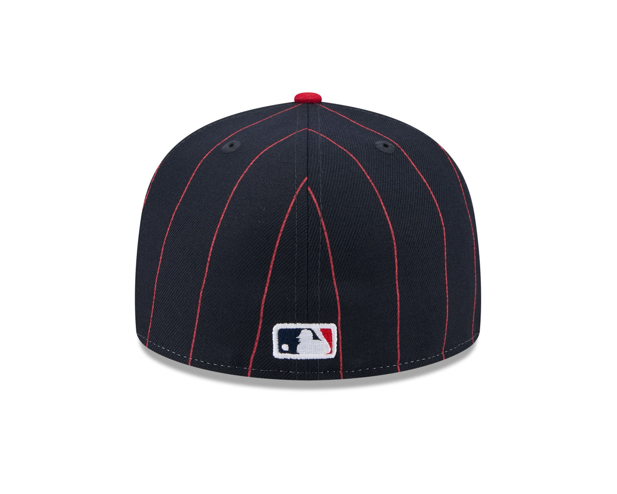 Atlanta Braves MLB New Era Men Navy 59Fifty Two Tone Pinstripe Fitted Hat product image 2, provided for visual reference and