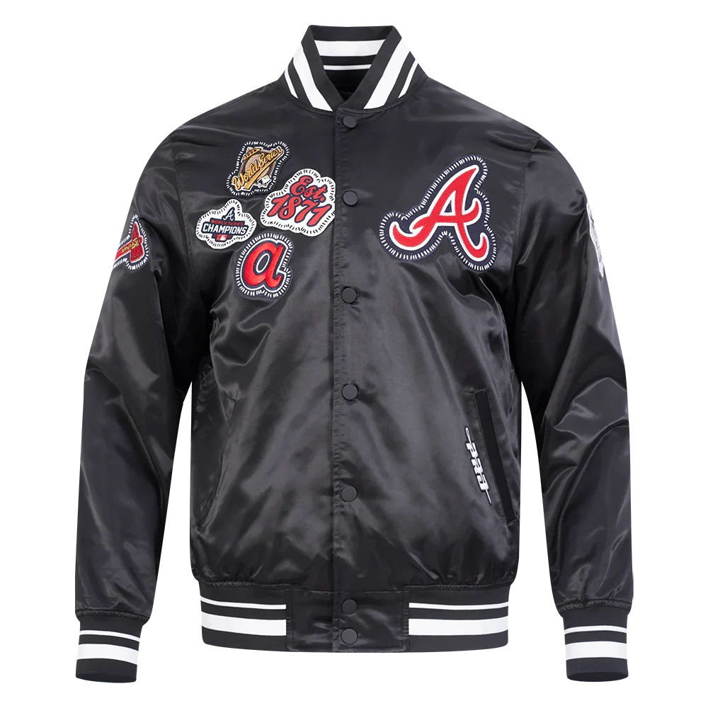 Atlanta Braves MLB Pro Standard Men Black DIY Pick Stitch Rib Satin Jacket product image 1, provided for visual reference