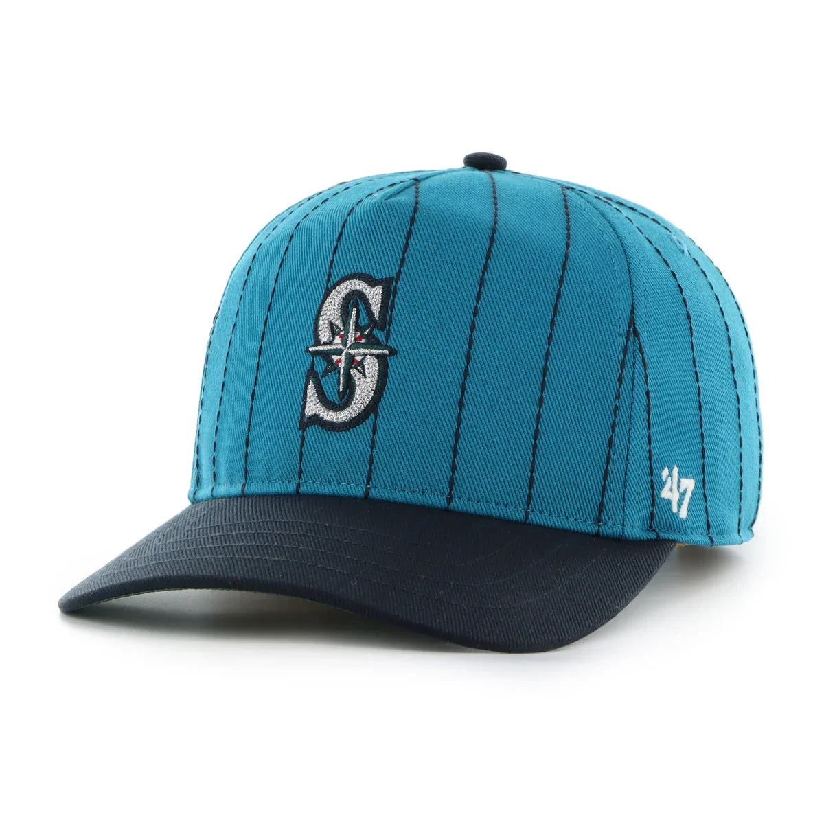 Seattle Mariners MLB 47 Brand Men Teal Rawlings Pinstripe Hitch Adjustable Hat product image 2, provided for visual