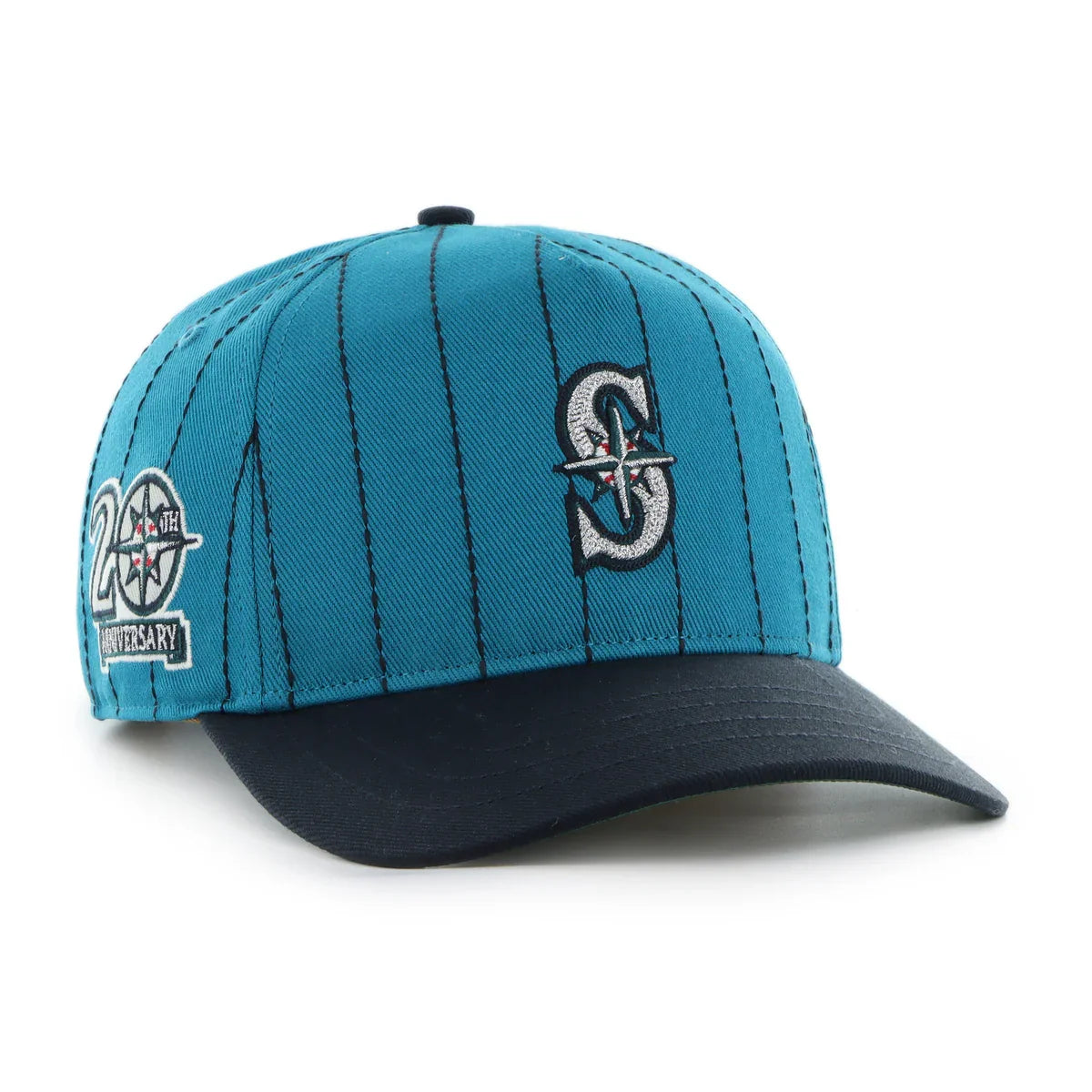 Seattle Mariners MLB 47 Brand Men Teal Rawlings Pinstripe Hitch Adjustable Hat product image 1, provided for visual