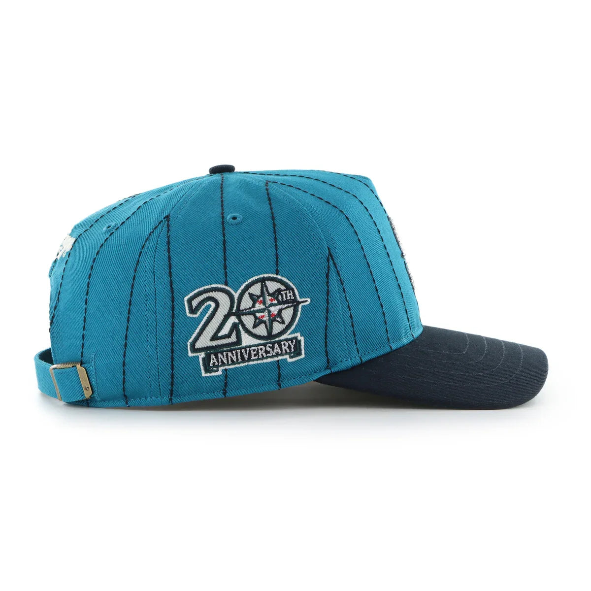 Seattle Mariners MLB 47 Brand Men Teal Rawlings Pinstripe Hitch Adjustable Hat product image 5, provided for visual