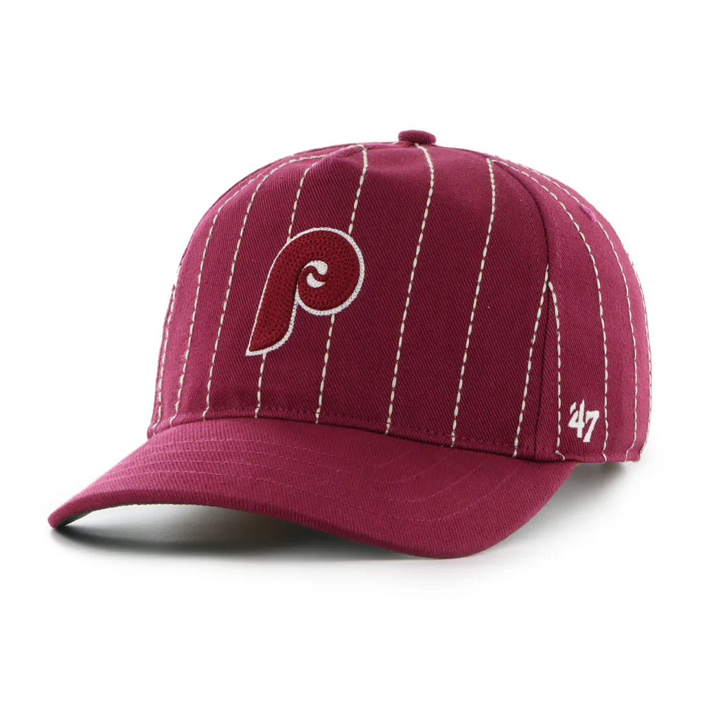 Philadelphia Phillies MLB 47 Brand Men Burgundy Rawlings Pinstripe Hitch Adjustable Hat product image 2, provided for visual