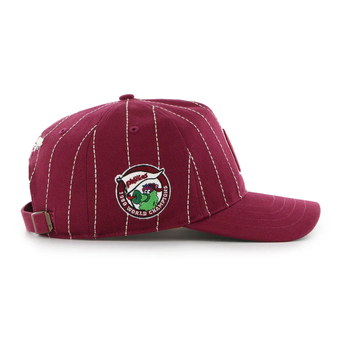 Philadelphia Phillies MLB 47 Brand Men Burgundy Rawlings Pinstripe Hitch Adjustable Hat product image 5, provided for visual