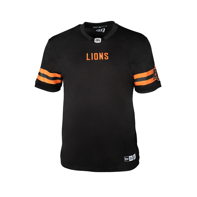 BC Lions CFL New Era Men Black 2023 Home Replica Jersey product image 1, provided for visual reference and product detail