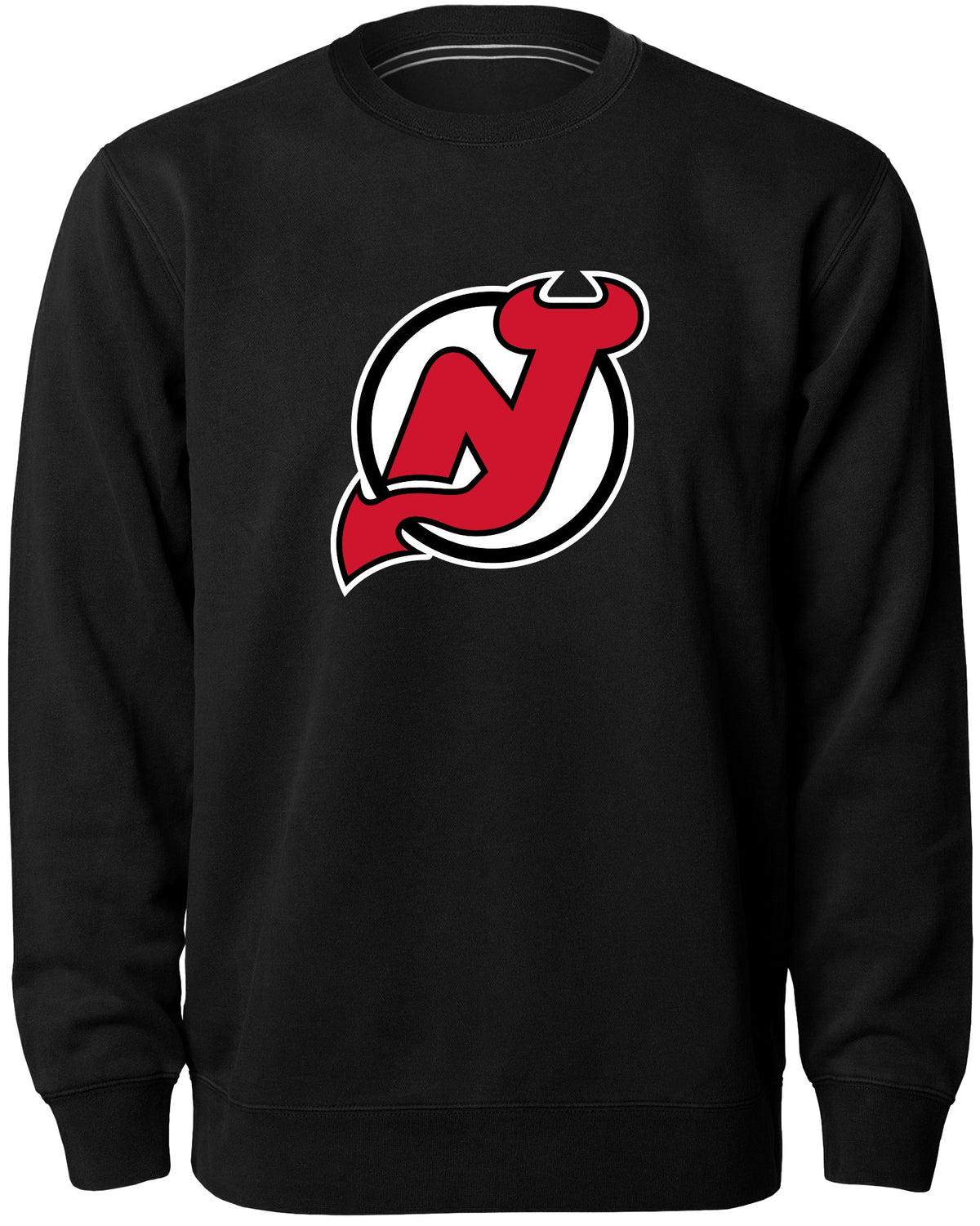 New Jersey Devils NHL Bulletin Men Black Twill Logo Express Crew Sweater product image 1, provided for visual reference and