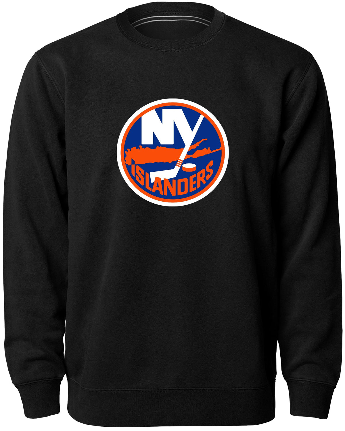 New York Islanders NHL Bulletin Men Black Twill Logo Express Crew Sweater product image 1, provided for visual reference and