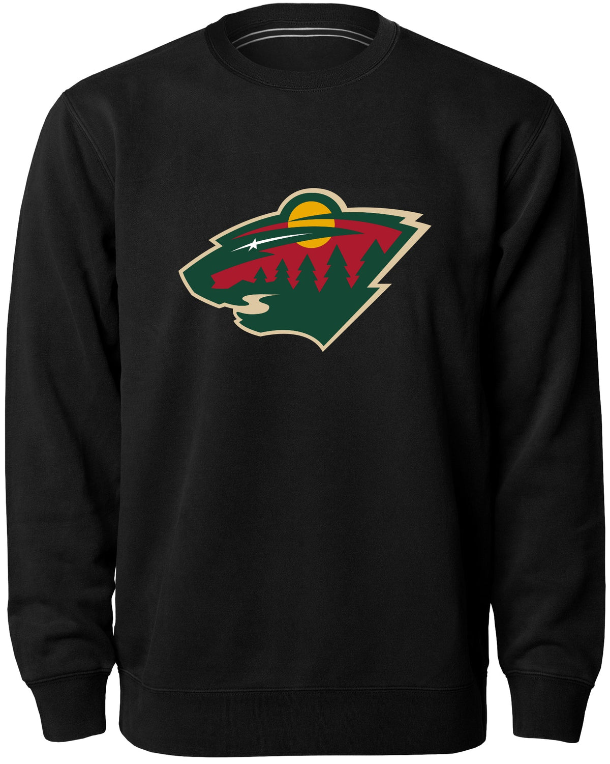 Minnesota Wild NHL Bulletin Men Black Twill Logo Express Crew Sweater product image 1, provided for visual reference and
