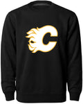 Calgary Flames NHL Bulletin Men Black Twill Logo Express Crew Sweater product image 1, provided for visual reference and