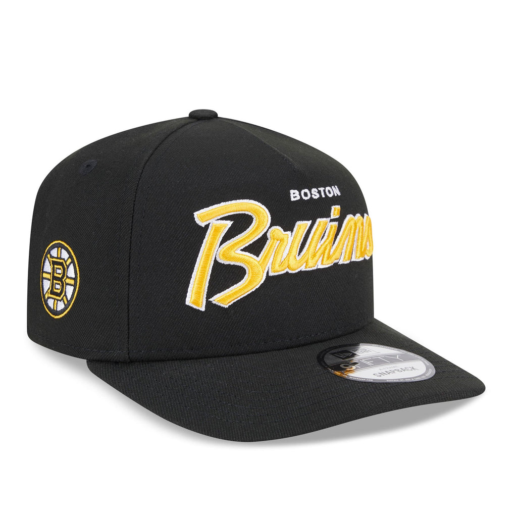 Boston Bruins NHL New Era Men Black 9FIfty Script A-Frame Snapback product image 1, provided for visual reference and