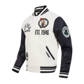 Boston Celtics NBA Pro Standard Men Eggshell/Black Modern Originals Rib Wool Varsity Jacket product image 1, provided for