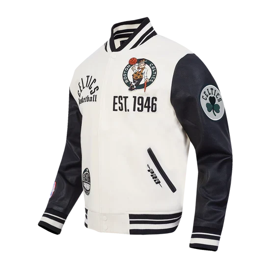 Boston Celtics NBA Pro Standard Men Eggshell/Black Modern Originals Rib Wool Varsity Jacket product image 1, provided for
