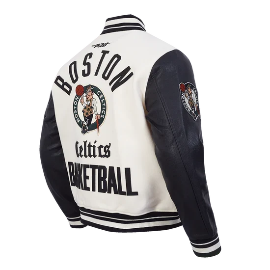 Boston Celtics NBA Pro Standard Men Eggshell/Black Modern Originals Rib Wool Varsity Jacket product image 2, provided for