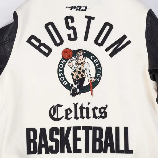 Boston Celtics NBA Pro Standard Men Eggshell/Black Modern Originals Rib Wool Varsity Jacket product image 3, provided for