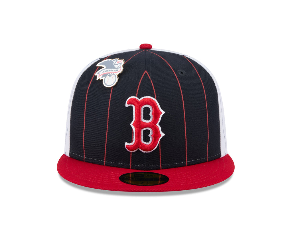 Boston Red Sox MLB New Era Men Navy 59Fifty Two Tone Pinstripe Fitted Hat product image 4, provided for visual reference and