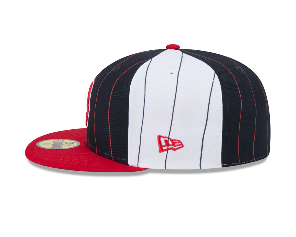 Boston Red Sox MLB New Era Men Navy 59Fifty Two Tone Pinstripe Fitted Hat product image 5, provided for visual reference and