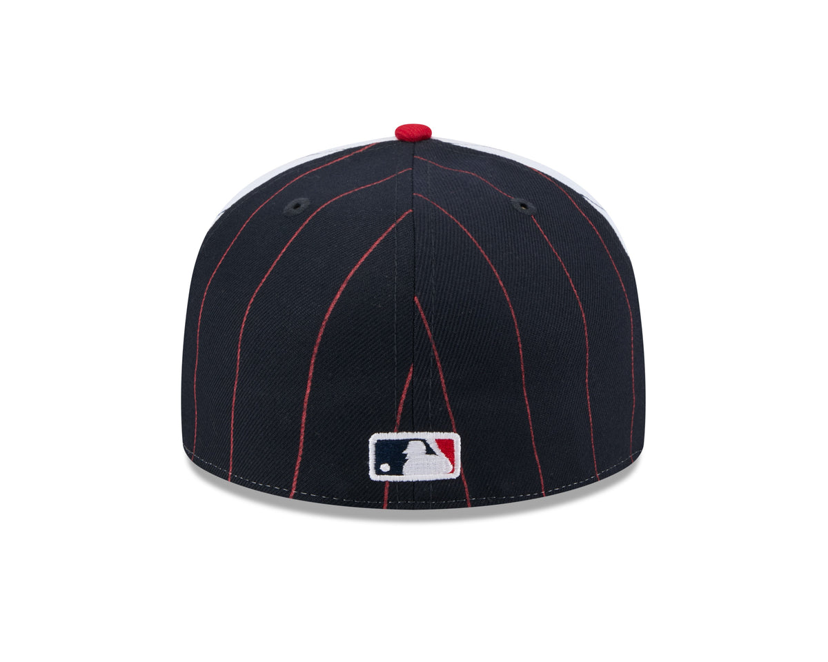 Boston Red Sox MLB New Era Men Navy 59Fifty Two Tone Pinstripe Fitted Hat product image 2, provided for visual reference and