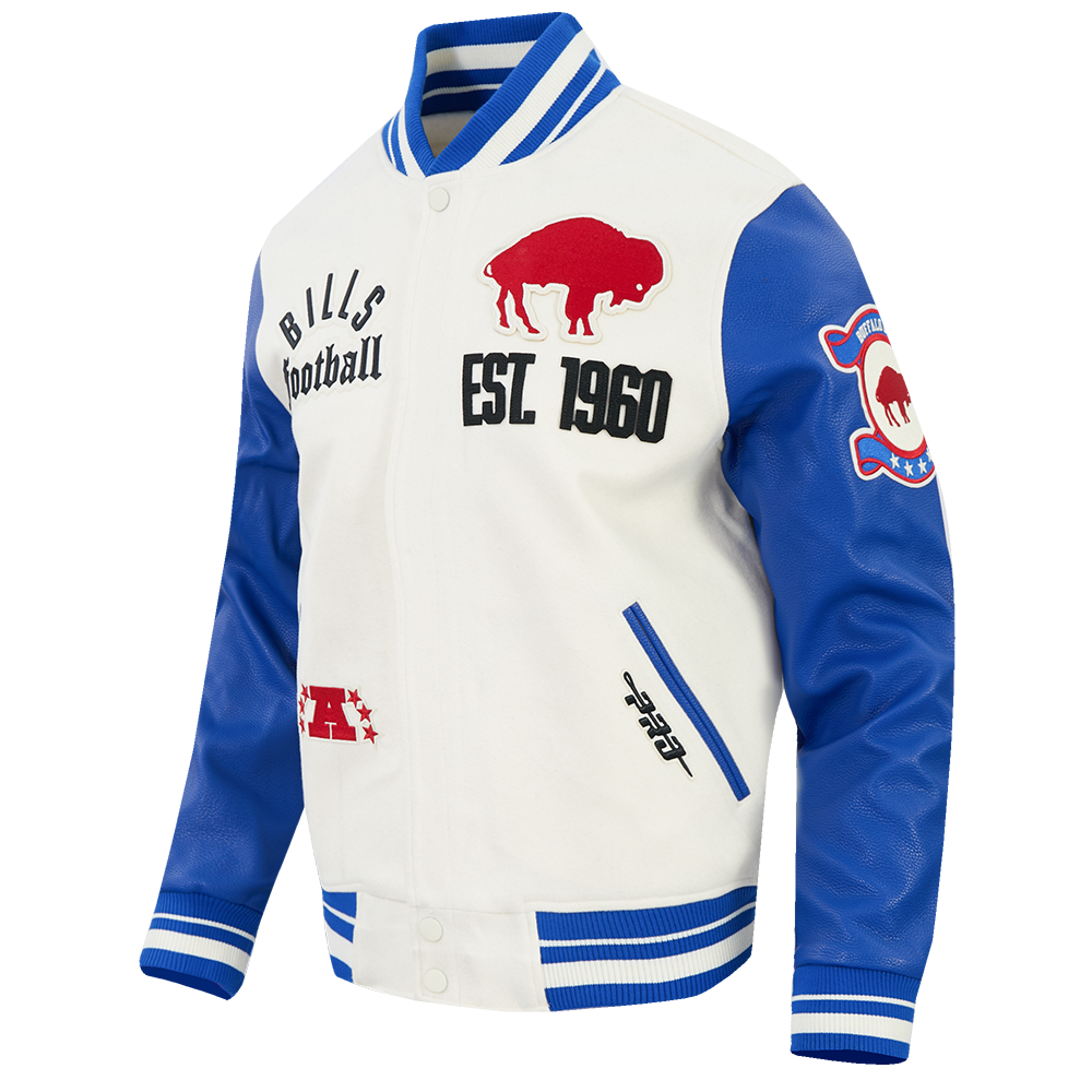 Buffalo Bills NFL Pro Standard Men Eggshell/Royal Blue Modern Originals Rib Wool Varsity Jacket product image 3, provided