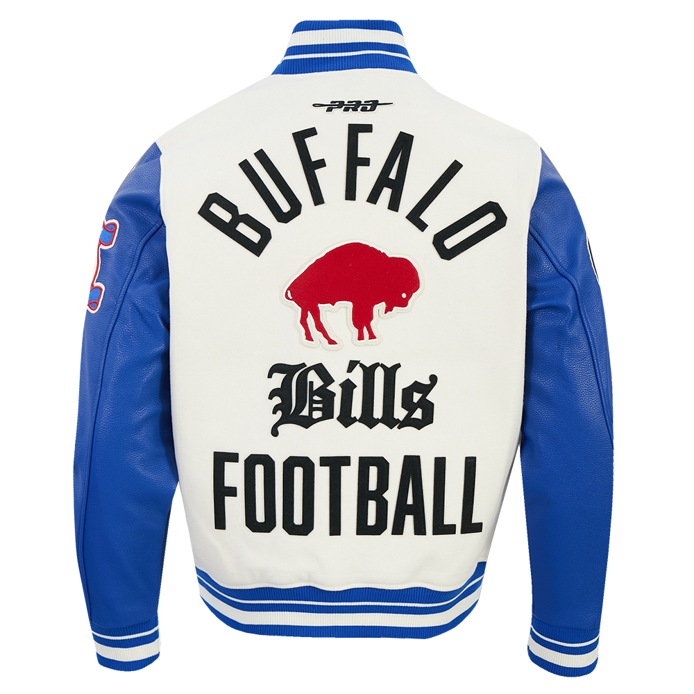 Buffalo Bills NFL Pro Standard Men Eggshell/Royal Blue Modern Originals Rib Wool Varsity Jacket product image 2, provided