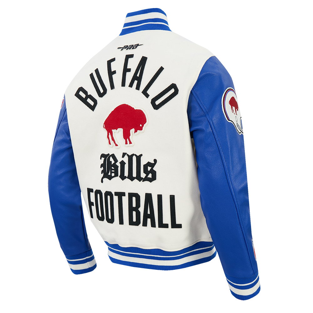 Buffalo Bills NFL Pro Standard Men Eggshell/Royal Blue Modern Originals Rib Wool Varsity Jacket product image 4, provided