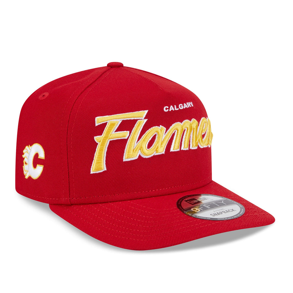 Calgary Flames NHL New Era Men Red 9FIfty Script A-Frame Snapback product image 1, provided for visual reference and product