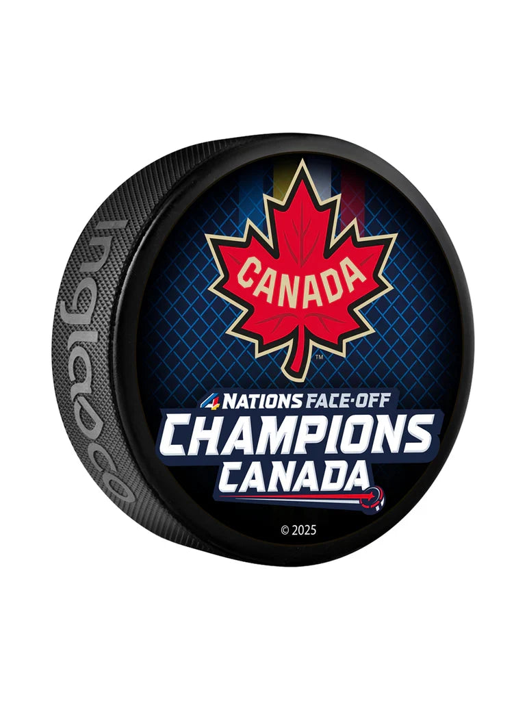 Canada NHL Inglasco 4 Nations Face-Off Champions Roster Hockey Puck product image 1, provided for visual reference and