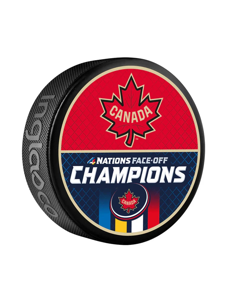 Canada NHL Inglasco 4 Nations Face-Off Championship Souvenir Hockey Puck product image 1, provided for visual reference and