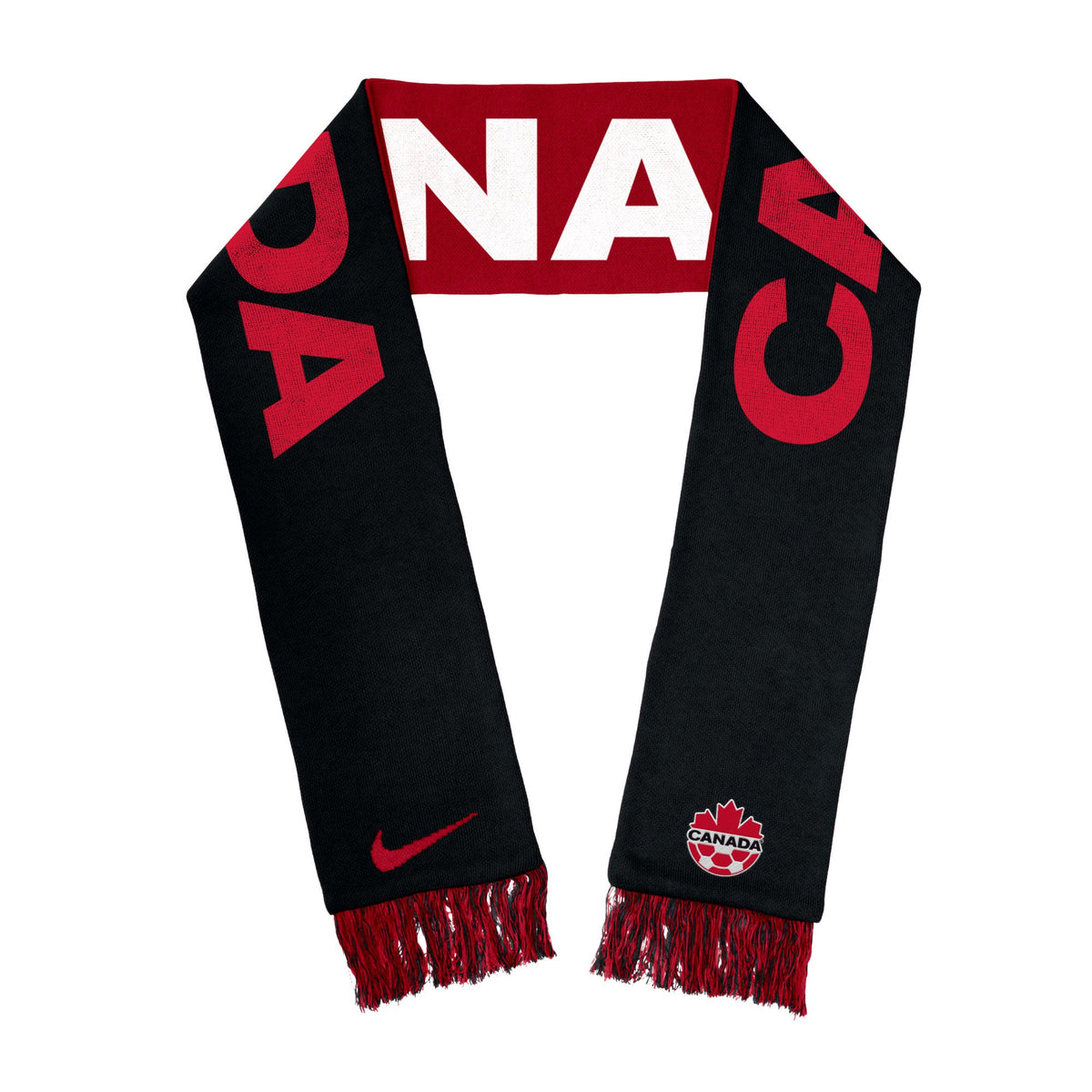 Canada Soccer FIFA Nike Red/Black Sublimated Scarf product image 1, provided for visual reference and product detail review