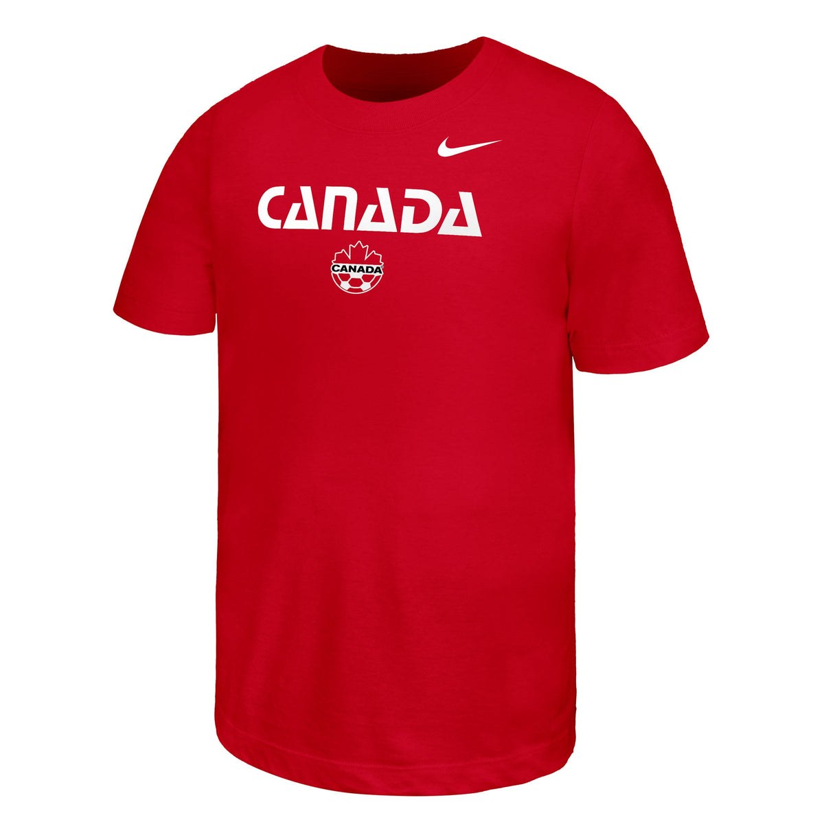 Canada Soccer FIFA Nike Youth Red Core Wordmark T-Shirt product image 1, provided for visual reference and product detail